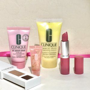 Clinique Face 5 Piece Bundle Eye Shadow Lipstick Cleanser Lotion Gel $82 Retail